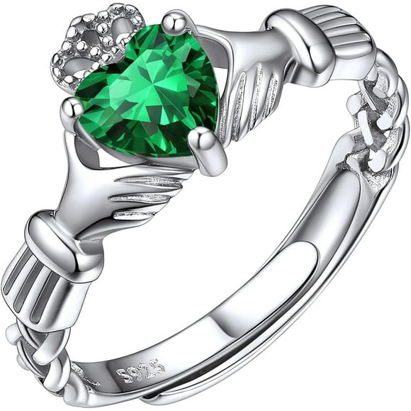 Bague de Promesse pour Femme en Argent Sterling 925 avec Nœud Celtique/pierre de Naissance en Forme de Cœur Claddagh (avec Boîte-Cadeau)