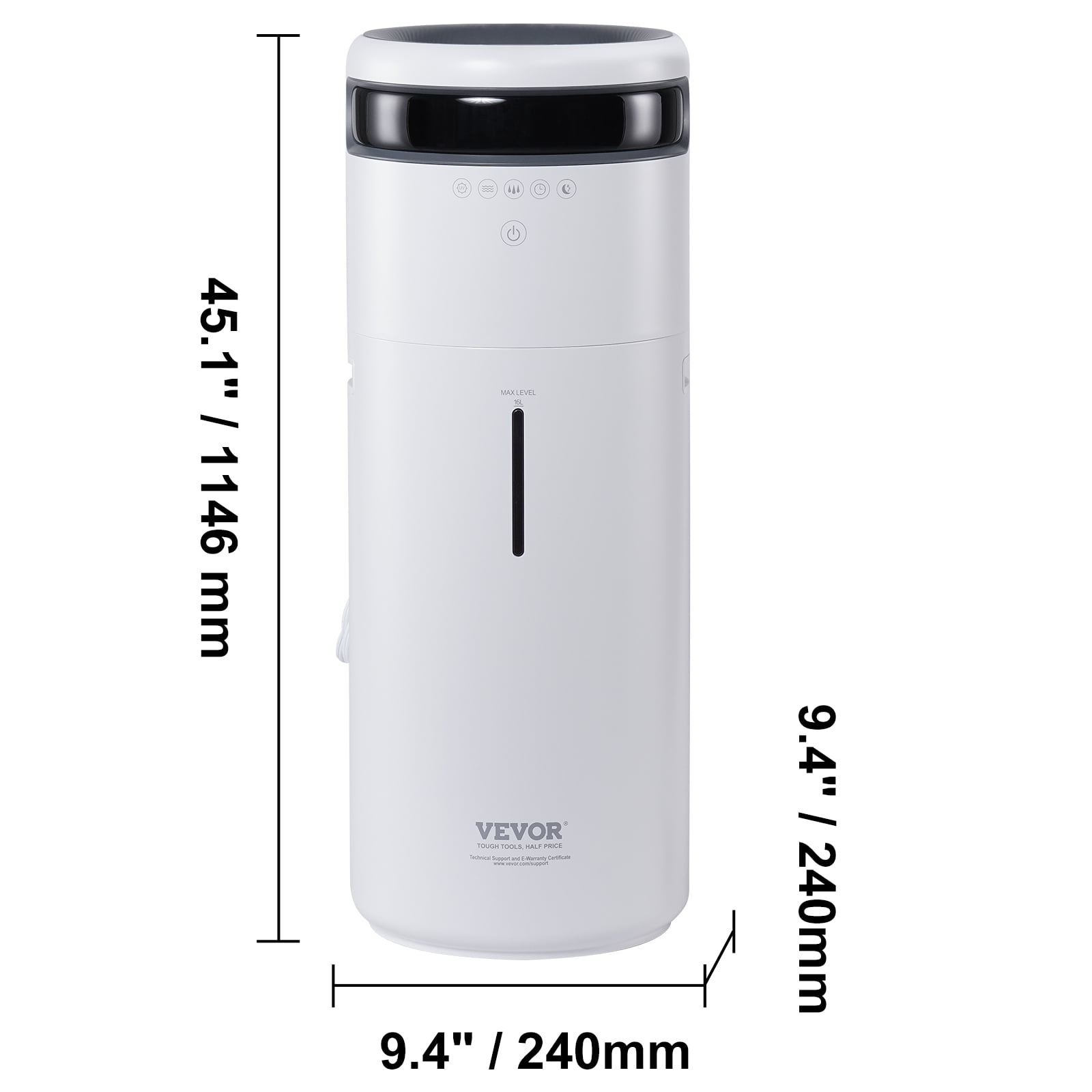 VEVOR Humidifier for Home Large Room, Commercial Humidifier for Whole House 1291.7 sq ft, 16L Water Tank & Night Light & 12h Timer & Auto Shut-Off , Greenhouse, Commercial Branch Tube w/ 360° Nozzle