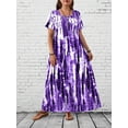thumbnail image 5 of Summer women's casual round neck tie dye printed long skirt plus size dress, 5 of 5