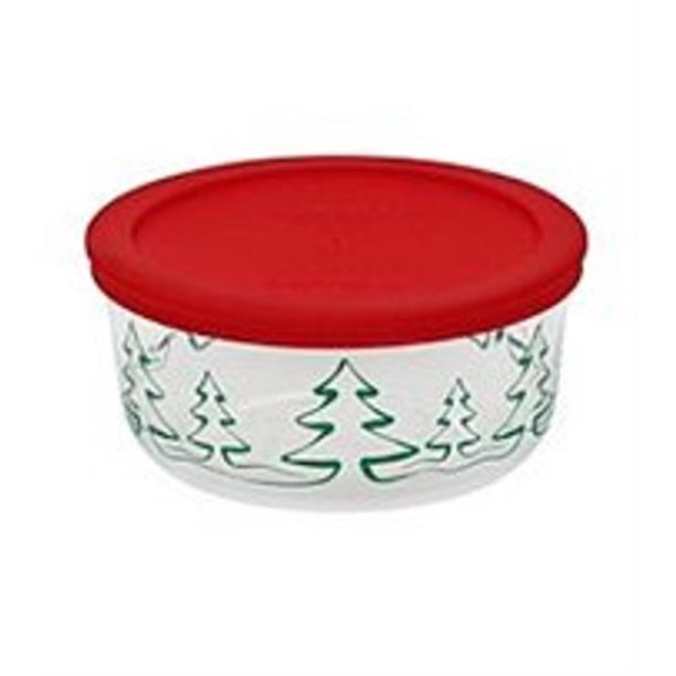 Pyrex 2 Piece 4Cup Holiday Tree Food Container Set NEW