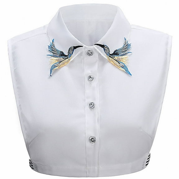 LoudSung False Collar Detachable Half Shirt Blouse Embroidery Floral Lace Dickey Fake Collar Elegant for Women Girls