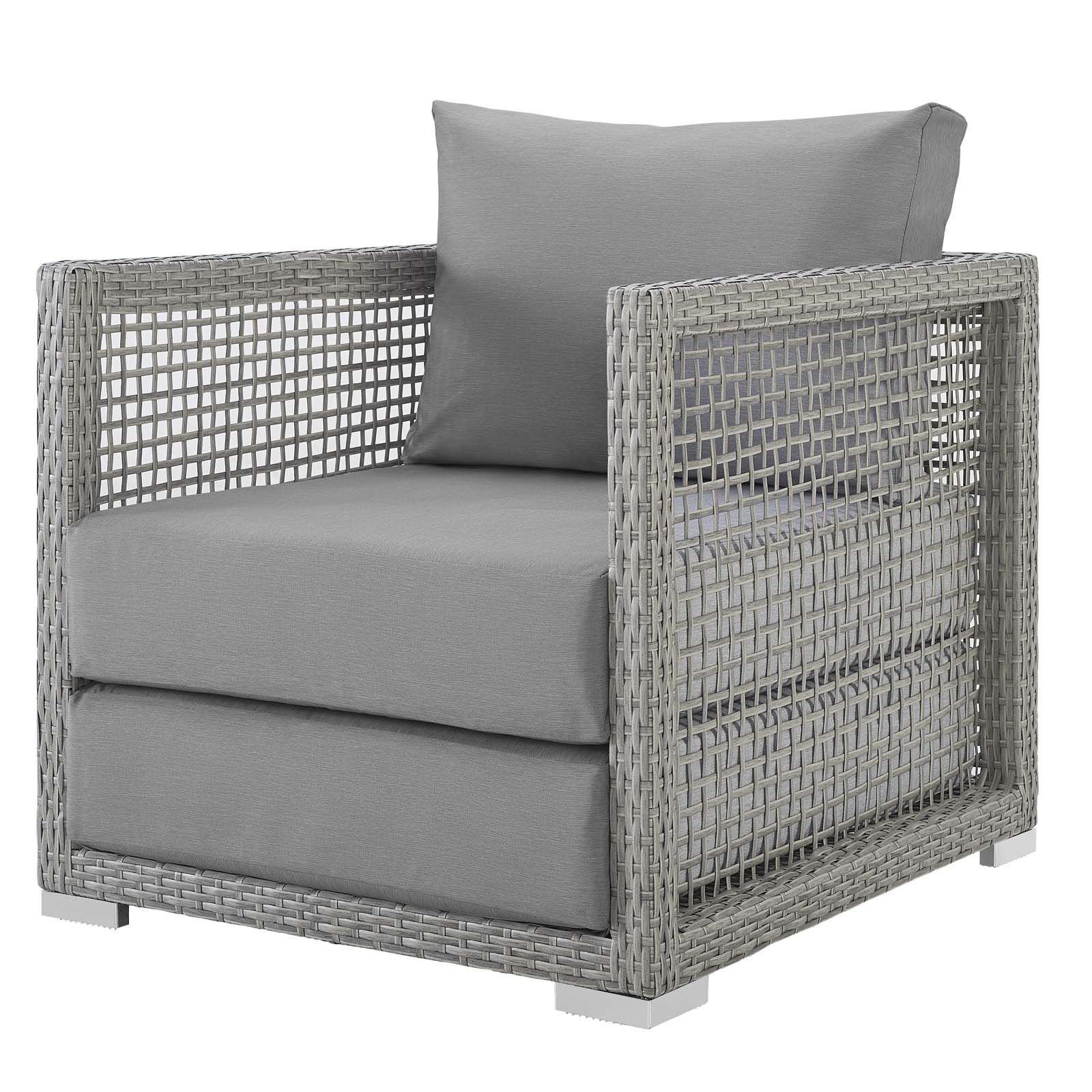 Contemporary Modern Urban Designer Outdoor Patio Balcony Garden Furniture Lounge Chair and Coffee Side Table Set, Rattan Wicker Fabric, Grey Gray - image 5 of 8