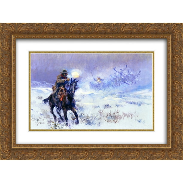 Charles M. Russell 2x Matted 24x18 Gold Ornate Framed Art Print 'Seeing ...