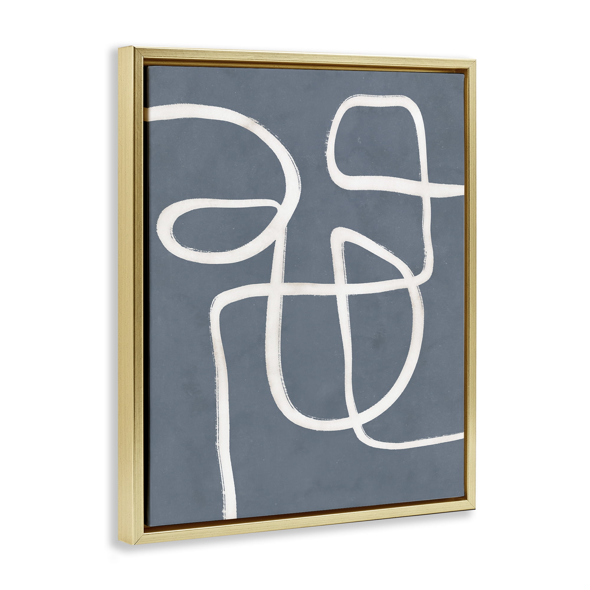 Stupell Industries Freeflow Line on Blue Abstract Painting Gold Floater Framed Canvas Art Print Wall Art, 25 x 31