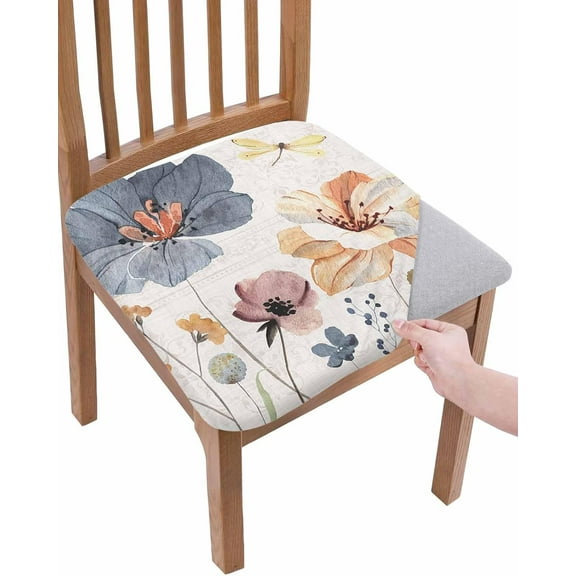 Stretch Dining Chair Seat Covers Set of 4, Removable Washable Rustic Chair Covers Seat Slipcovers, Flowers Leaves Butterflies Chair Protector Dust-proof Chair Cover Seat for Kitchen/Office Decor