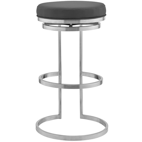 Pemberly Row 30" Faux Leather & Metal Swivel Bar Stool in Gray