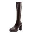 thumbnail image 3 of Juebong Knee High Boots Women Chunky Heel Square Toe Tall Boot for Women High Heel Pull On Long Boots Brown,38, 3 of 8
