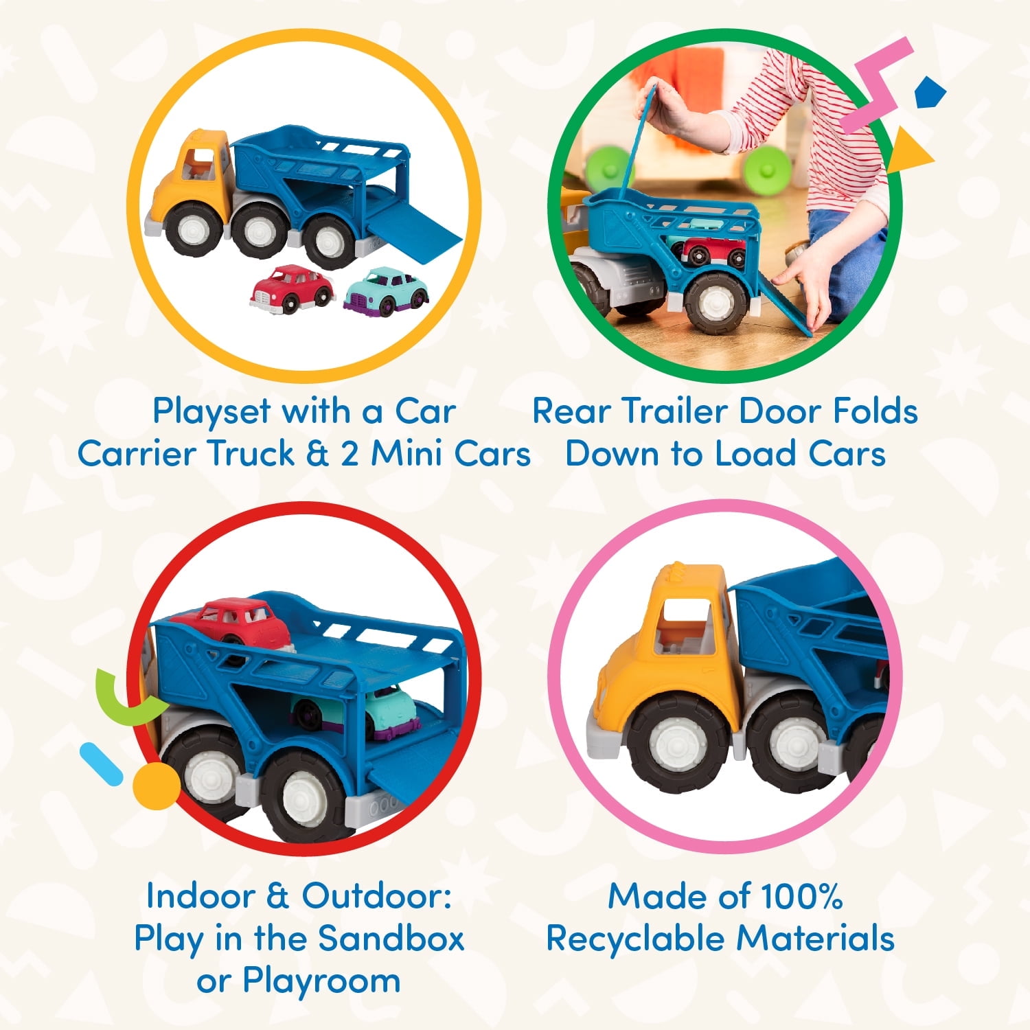 Battat Car Carrier Toy Truck with 2 Mini Cars, Toddler and Preschool Toys
