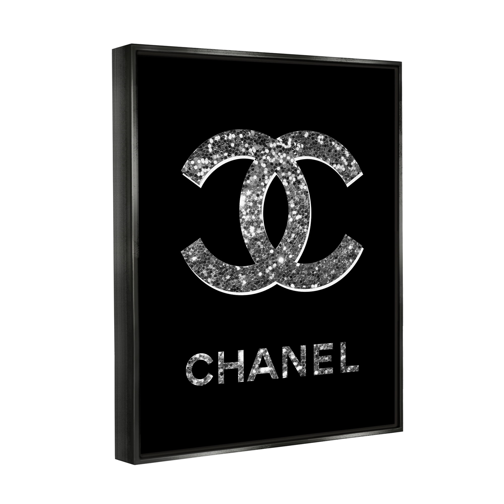 Stupell Industries Black Gleaming Glam Symbol Typography Painting Black Floater Framed Art Print Wall Art, 25 x 31