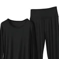 thumbnail image 3 of SDNall Modal Sleepwear Set for Women Long Sleeve Round-Neck High-Waist Pajamas Casual Loungewear with Tummy Control in Black, 3 of 5