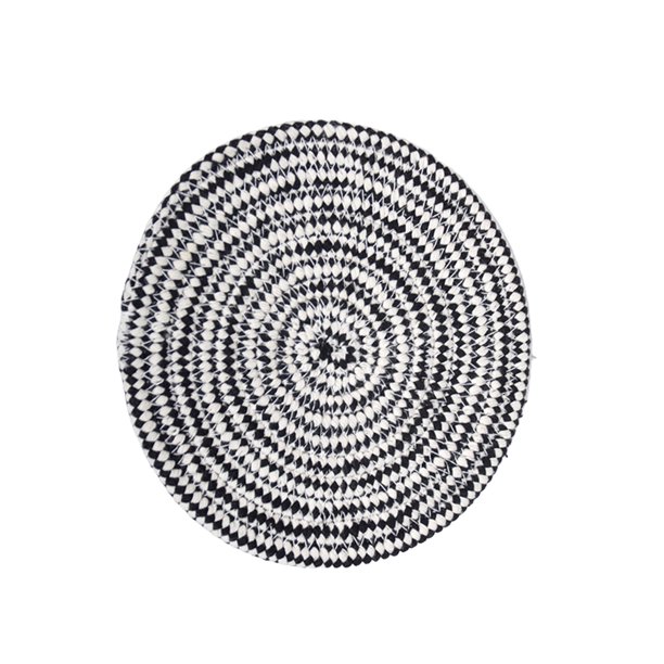 Bearachild Posavasos tejido para el hogar, posavasos artesanales de tejido redondeado, almohadilla para bebidas de escritorio, cuerda gruesa de algodón, Mostrada Blanco negro Bearachild HA062197-07