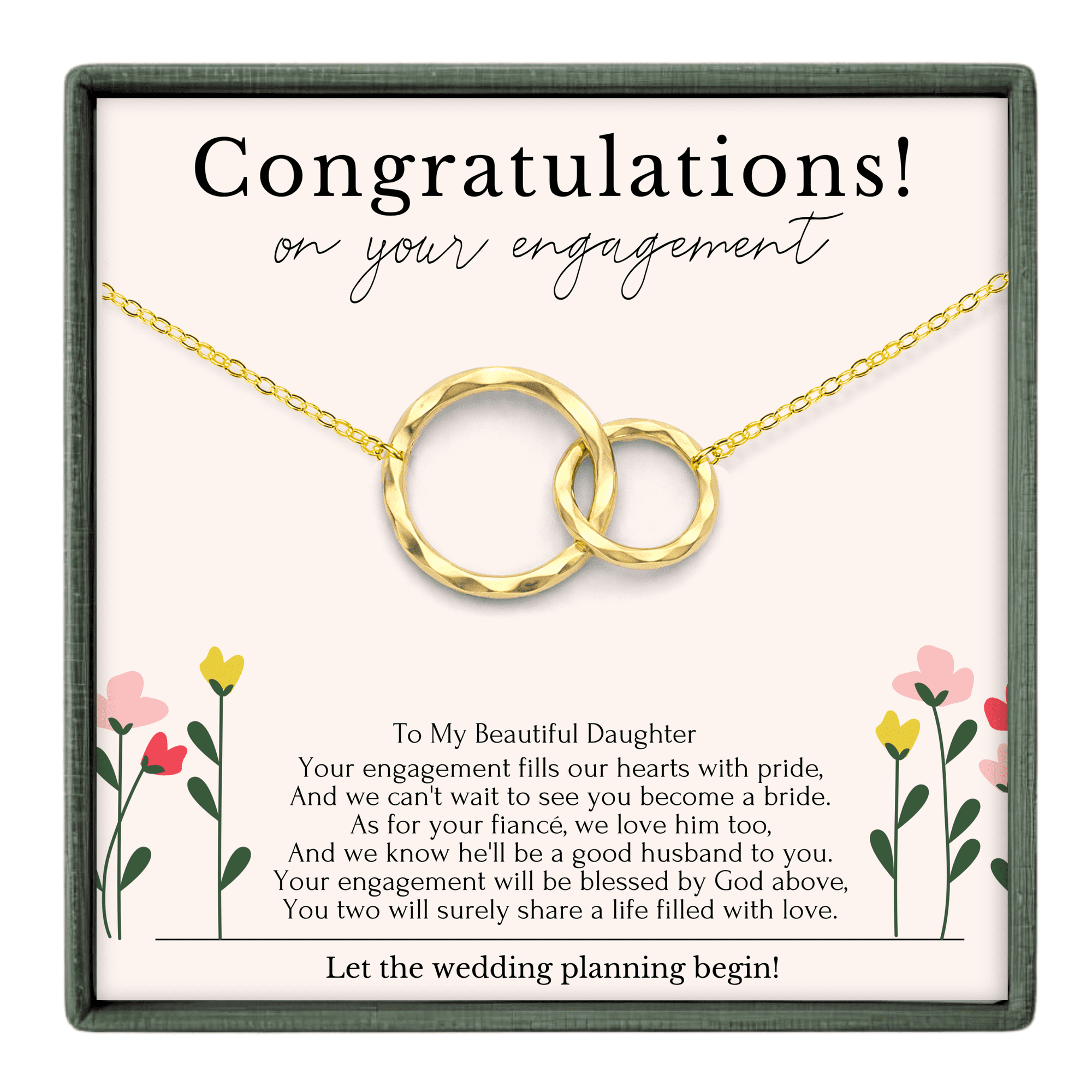 HOPE LOVE SHINE Congratulations on your Engagement Necklace for Daughter – 2 Ring Gold Plated