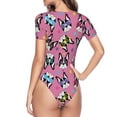thumbnail image 4 of Daiia Colorful Cute French Bulldog print Women's Crew Neck Short Sleeve Bodysuit Fashion Tops Fit Casual Basic Extender Bodysuit-Small, 4 of 9