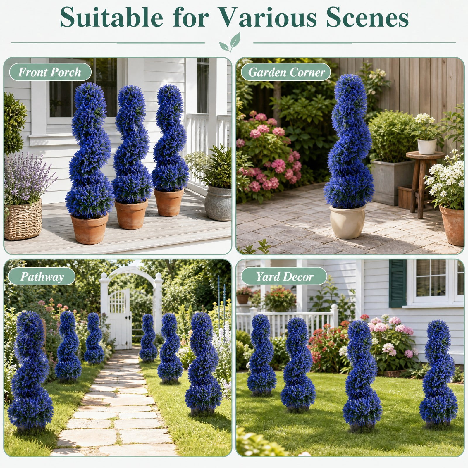 Vebreda Artificial Plant Decor, Set of 2 Artificial Spiral Topiary Trees with Sun Protection and Ground Spikes, Lifelike & Chic Design