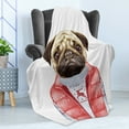 thumbnail image 4 of Pug Soft Flannel Fleece Throw Blanket, Red Vest and Christmas Sweater on a Dog Hand Drawn Animal Fun Image, Cozy Plush for Indoor and Outdoor Use, 60" x 80", Pale Brown Red White, by Ambesonne, 4 of 5