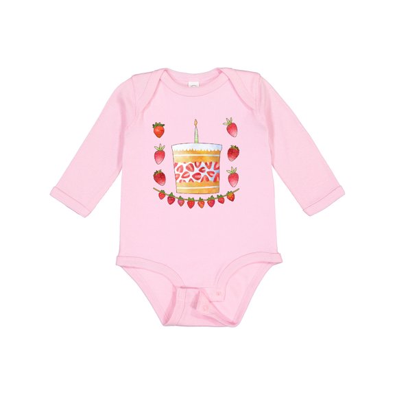 Inktastic Strawberry First Birthday Cake Boys or Girls Long Sleeve Baby Bodysuit