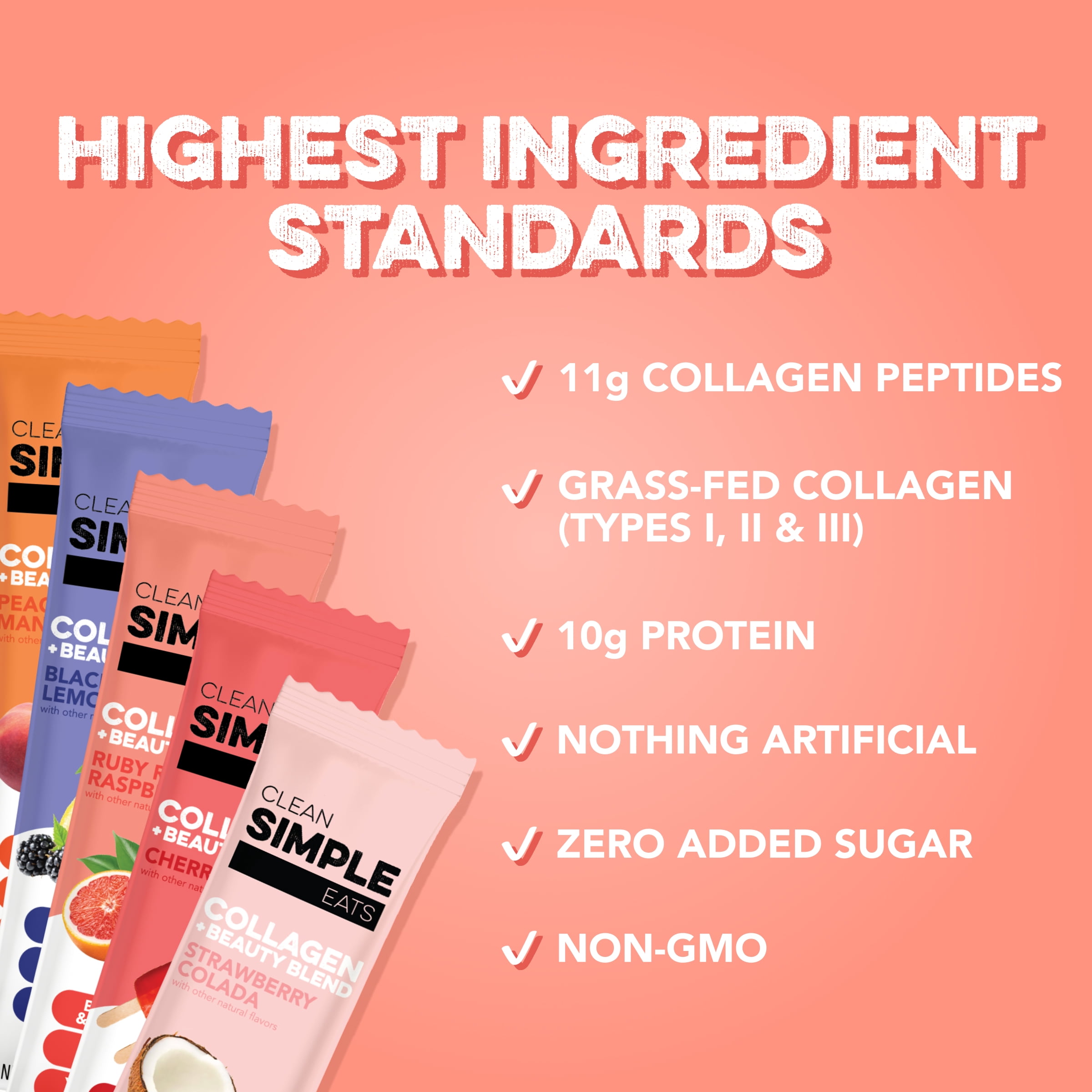 Clean Simple Eats Collagen + Beauty Variety Powder Caddy - 10 Count - 4.9 oz Protein Supplement