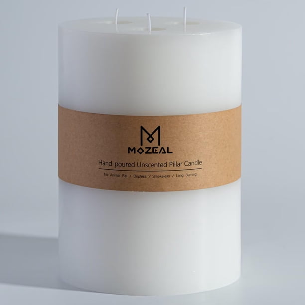 Vela tipo pilar MOZEAL, extra grande, 3 mecha, color blanco, 15 x 15 cm