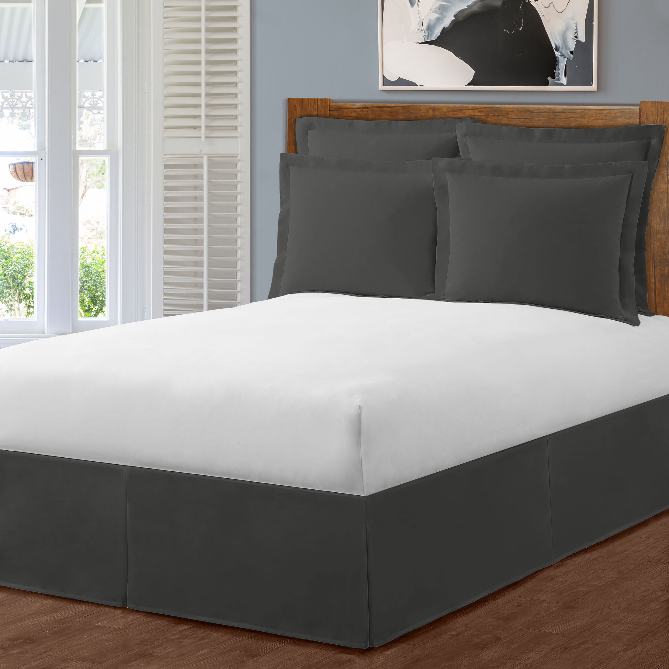 WonderSkirt Wraparound Tailored 15" Microfiber Bedskirt, Grey, King