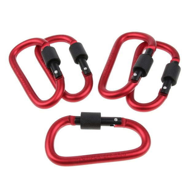 5 piezas de mosquetones de aleación de aluminio multiusos en apariencia de D Srew Clips ganchos llavero rojo