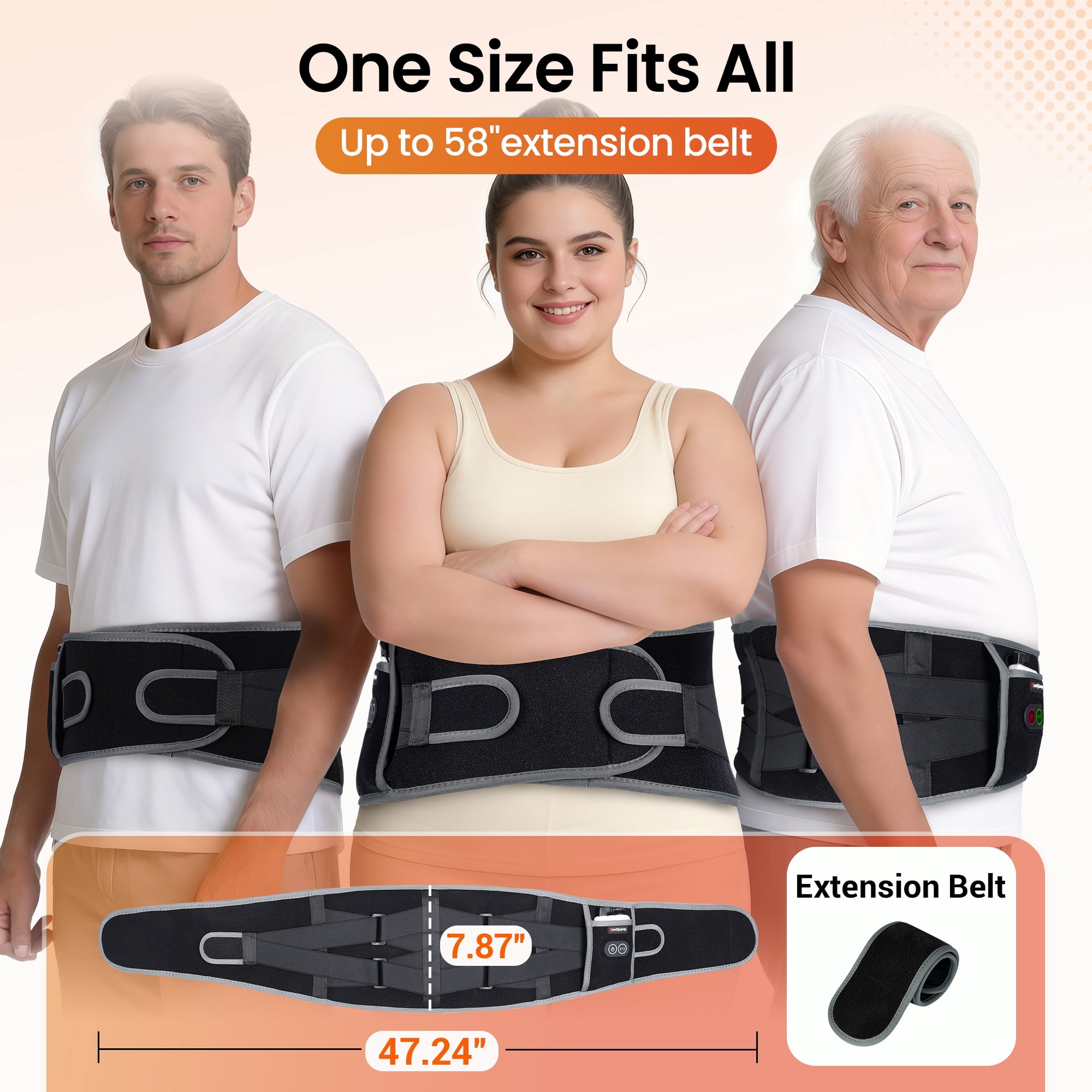 Comfytemp Cordless Heating Pad with Vibrating Massage for Back Discomfort, Battery Power Waist Belt, Gifts for Mom/Dad/Yourself, Black