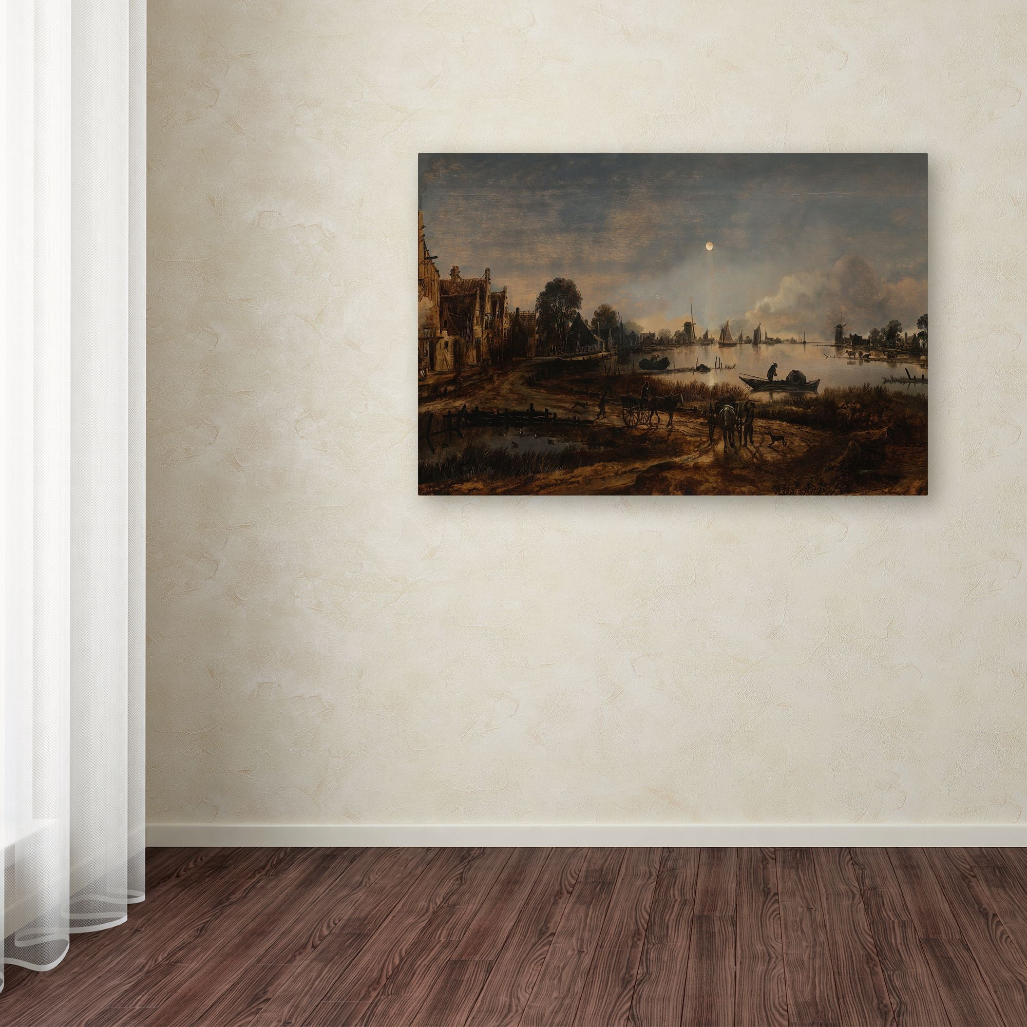 Trademark Fine Art 'River View By Moonlight' Canvas Art by Aert van der Neer