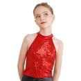 thumbnail image 2 of Hansber Girls Sparkling Halter Neck Jazz Dance Ballet Crop Top Sleeveless Tees for Cheerleading Red 8, 2 of 7
