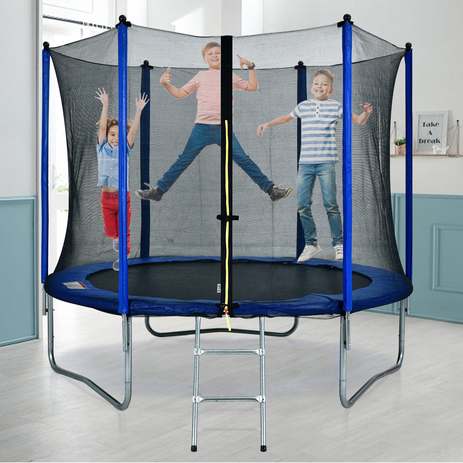 GoolRC 10FT Round Trampoline for Kids with Safety Enclosure Net, Outdoor Backyard Trampoline with Ladder, Blue
