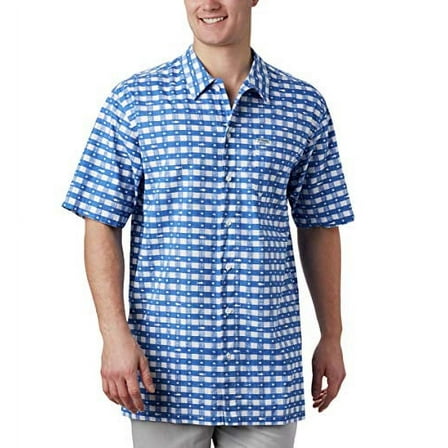 Columbia Men's Trollers Best Short Sleeve Shirt, Vivid Blue Picnic Print, Small