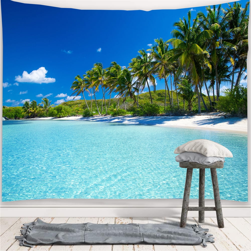 PHFZK Bule Sea Home Decor Wall Art, Tropical Beach Palm Tree Tapestry ...