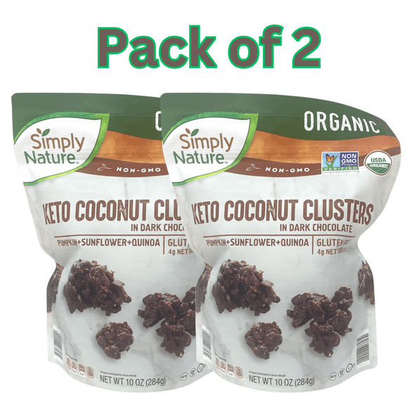 Simply Nature Organic Keto Coconut Clusters with Dark Chocolate, Pumpkin Seeds, Quinoa & Sunflower Seeds, 10 oz- Pack of 2