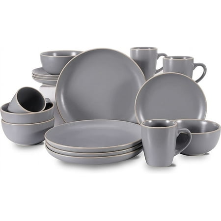 

16 Piece Dinnerware Set Stoneware dish set Service for 4 Kitchen Plates And Bowls Set with Mugs Gray Dinnerware Sets…