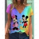 thumbnail image 3 of Camiseta de verano nueva para mujer, blusa de manga corta con cuello en V y estampado de Disney Minnie Mickey Mouse, camisetas de moda de talla grande para mujer, 3 of 5