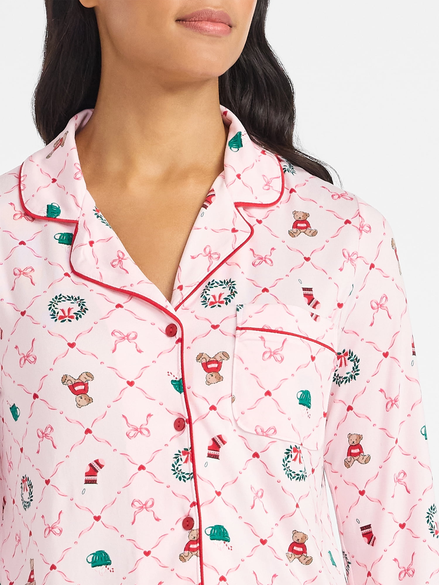 Derek Heart Women's Holiday Notch Collar Top and Pants Pajama Set, 2-Piece, Sizes S-XL