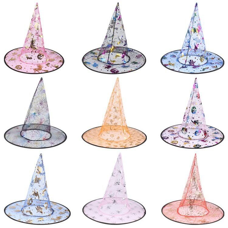 Lote De 9 Sombreros De Bruja De Tela Oxford Negros Para Halloween, Cosplay Y Fiestas, De 34 Cm De Alto, Flexibles Y Duraderos