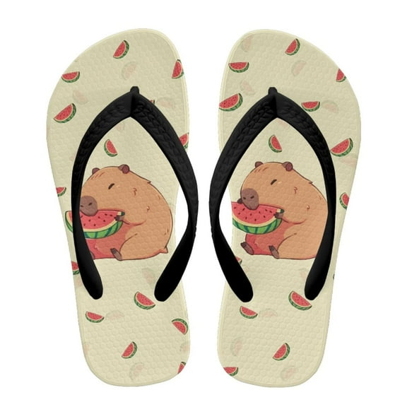 FUIALDOLG Cute Capybara Watermelon Print Flip Flop Sandal Water Shoes - Beach Slides Slip-on Quick Dry Thong FlipFlops Sandals for Boys (11-12 Little Kids) Size 10