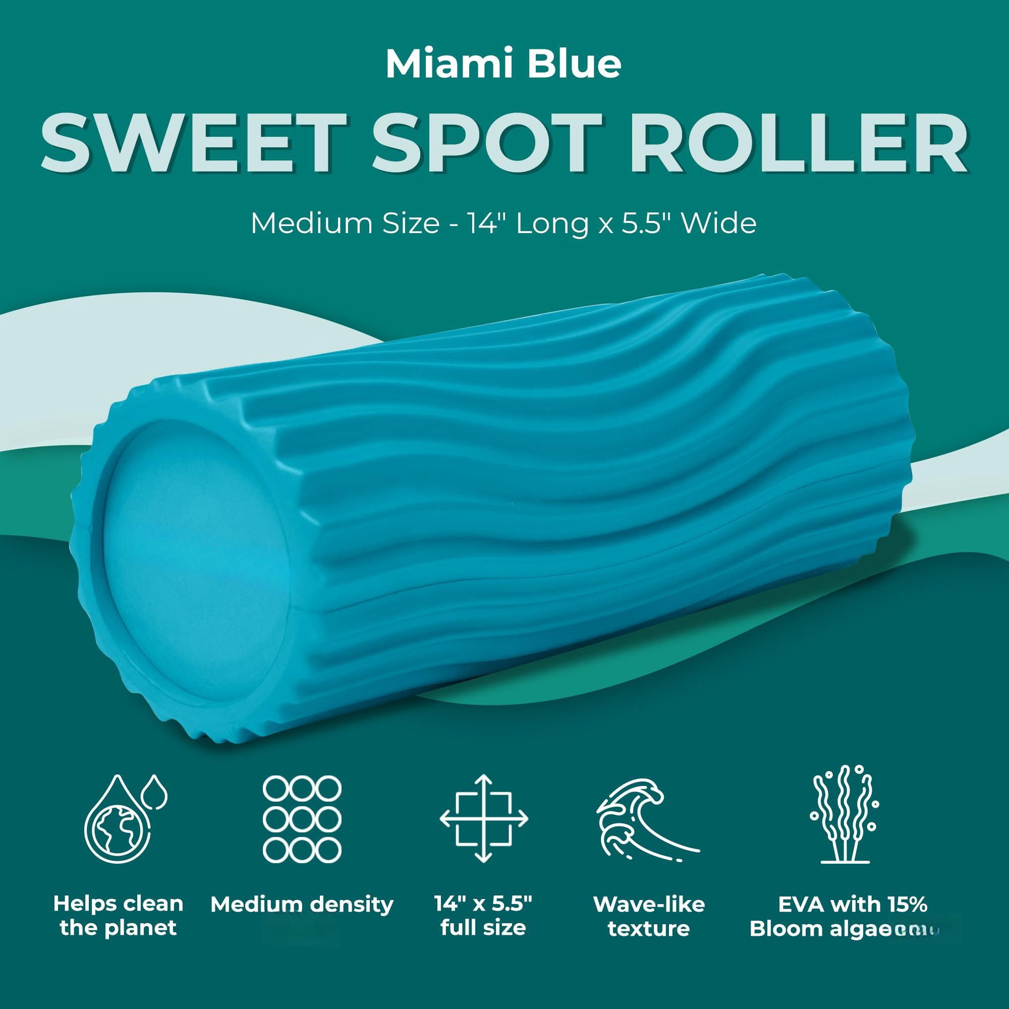 Sweet Spot Medium Exercise Foam Roller 14"x5.5" - Density Travel For Physical  Deep Tissue Massage Yoga Pilates Classic Wave Texture (miami Blue)