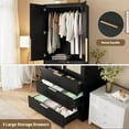 thumbnail image 6 of Garvee Armoire Wardrobe Closet, 69.5" Wooden Wardrobe Cabinet with 3 Drawers, Hanging Rod, 2 Doors Clothing Storage Cabinet for Bedroom, Large Capacity Storage, Rattan Door, Black, 6 of 8