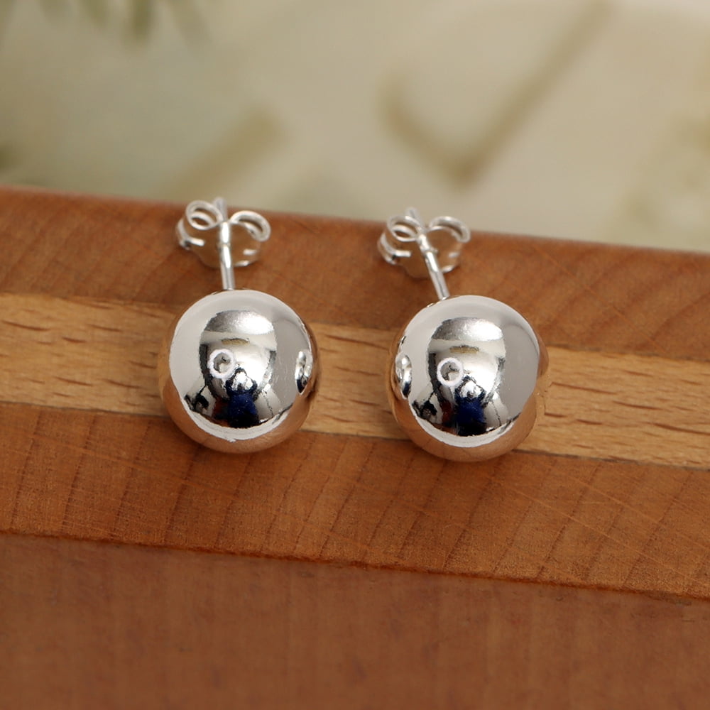 LeCalla 925 Sterling Silver Anti-Tarnish Round Ball Stud Earrings for Women and Teens, 10MM