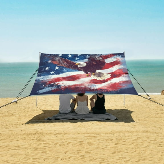 Wobogo American Flag with Eagle Beach Tent Camping Sun Shelter 110 x 125in UPF50  Outdoor Shade for Trips Fishing Picnics