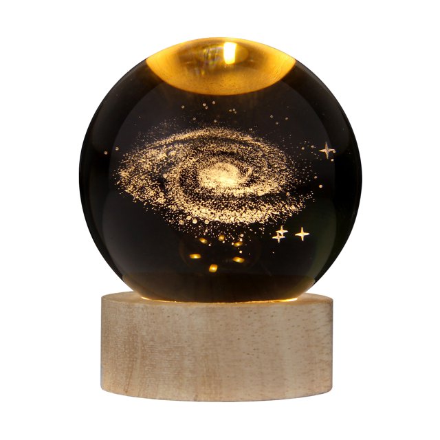 3D Crystal Ball with Warm Light Wooden Base Small Night