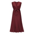 thumbnail image 4 of Liacowi Women Sexy Chiffon Maxi Dress Sleeveless Pleated Deep V Neck Belt Flowy Long Dress Summer Party Ruffle Streetwer, 4 of 7