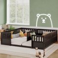 thumbnail image 3 of Leumius Double Pine Wood Twin Floor Bed with Semi-Enclosed Safety Guardrails, Open Entrance for Kids Bedroom Espresso, 3 of 8