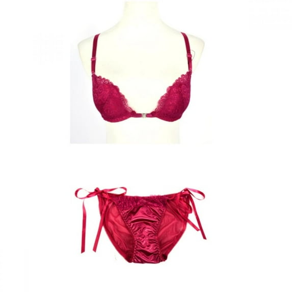 Women'S Girl Lace W Cup Front Buckle Beautiful Back Gathered Bra + Panty Set 32-36B