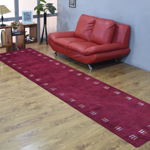 Rugsotic Carpets Handmade Rugs Hand Knotted Loom Runner 2'8''x8' Red Silk Mix for Indoor Use