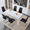 WhiteTable+Black*6, variant on StnTalk Dining Table Set for 8, 71" Modern Dining Room Set with Upholstered Cantilever Chairs, 9 Piece Kitchen Table Set for Family Gatherings