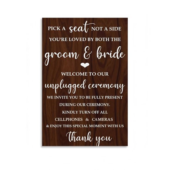 Unplugged Wedding Sign Pick A Seat Not A Side Welcome Sign, Rustic Country Wedding Entrance (Brown, 16 * 24 inch)