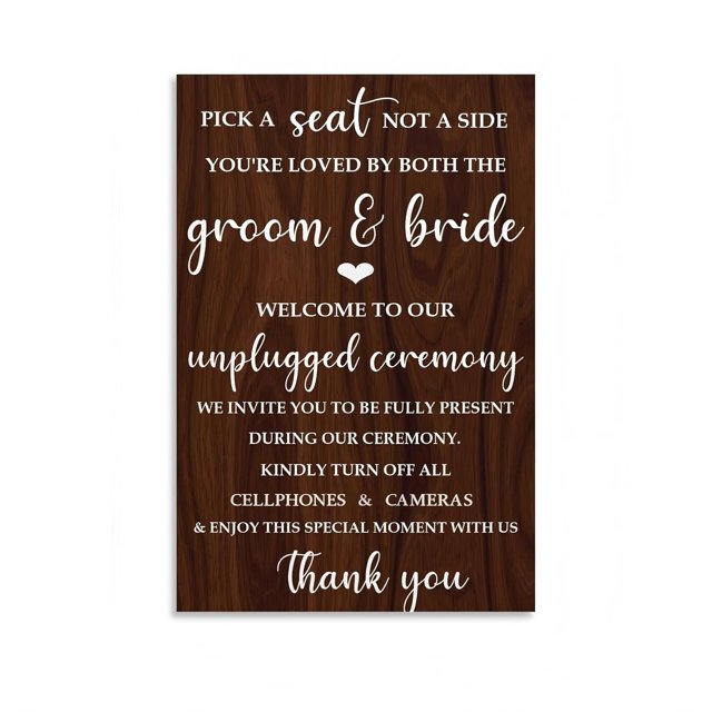 Unplugged Wedding Sign Pick A Seat Not A Side Welcome Sign, Rustic Country Wedding Entrance (Brown, 16 * 24 inch)