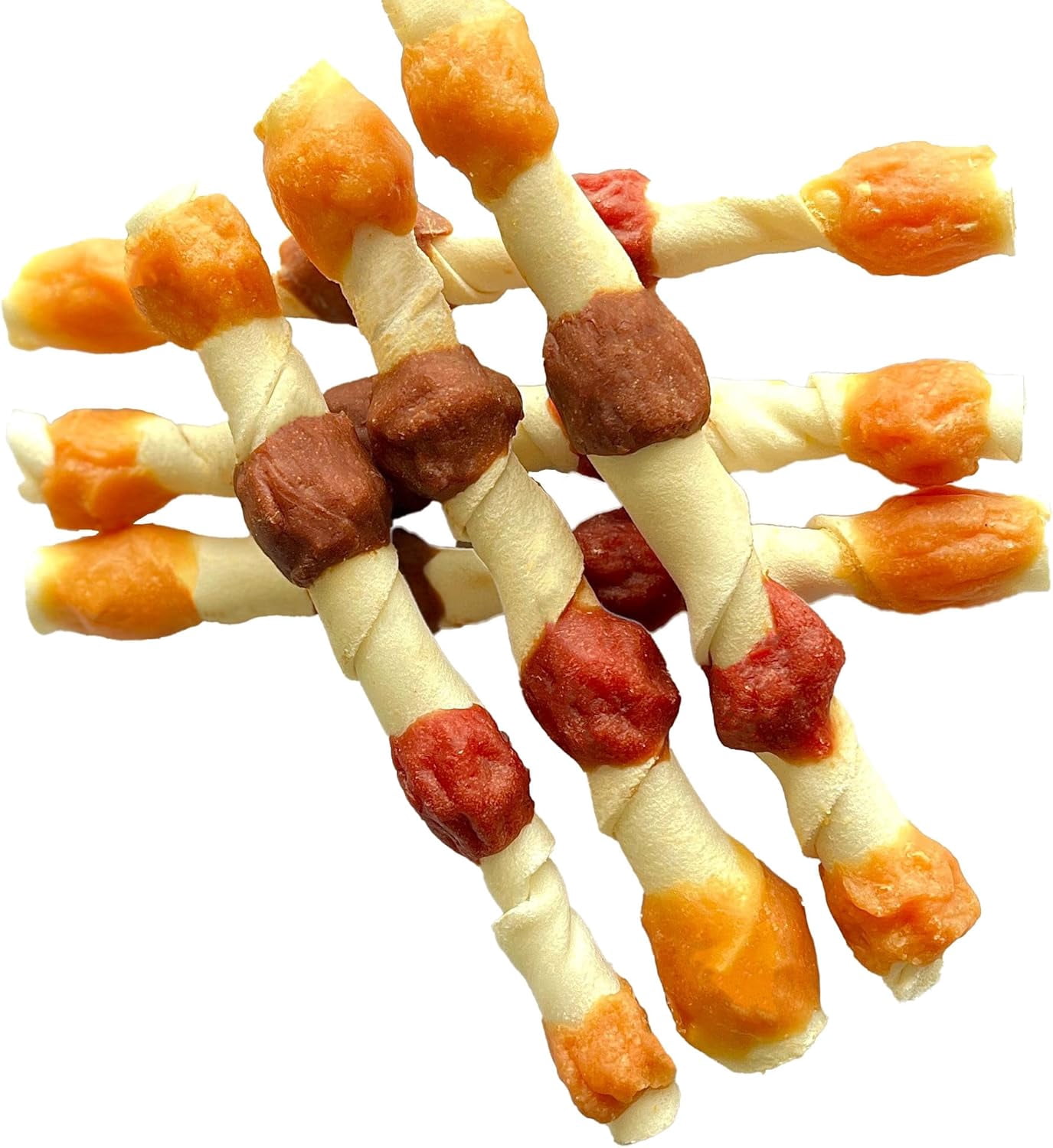 Hubert Pet Gourmet Triple Flavored 10-inch Large Rawhide Kabobs Dog Treats, Grain Free, Low Ingredient, USA Tested - 1.8 lb Super Value Pack