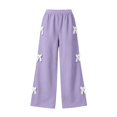 thumbnail image 2 of Girls Sweatpants with Lace Bow Elastic Waist Cute Casual Baggy Kids Wide Leg Pants Purple 10, 2 of 7